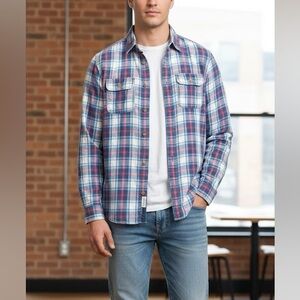 Abercrombie & Fitch Plaid Flannel Button Down Shirt Men’s Size Medium Red Blue